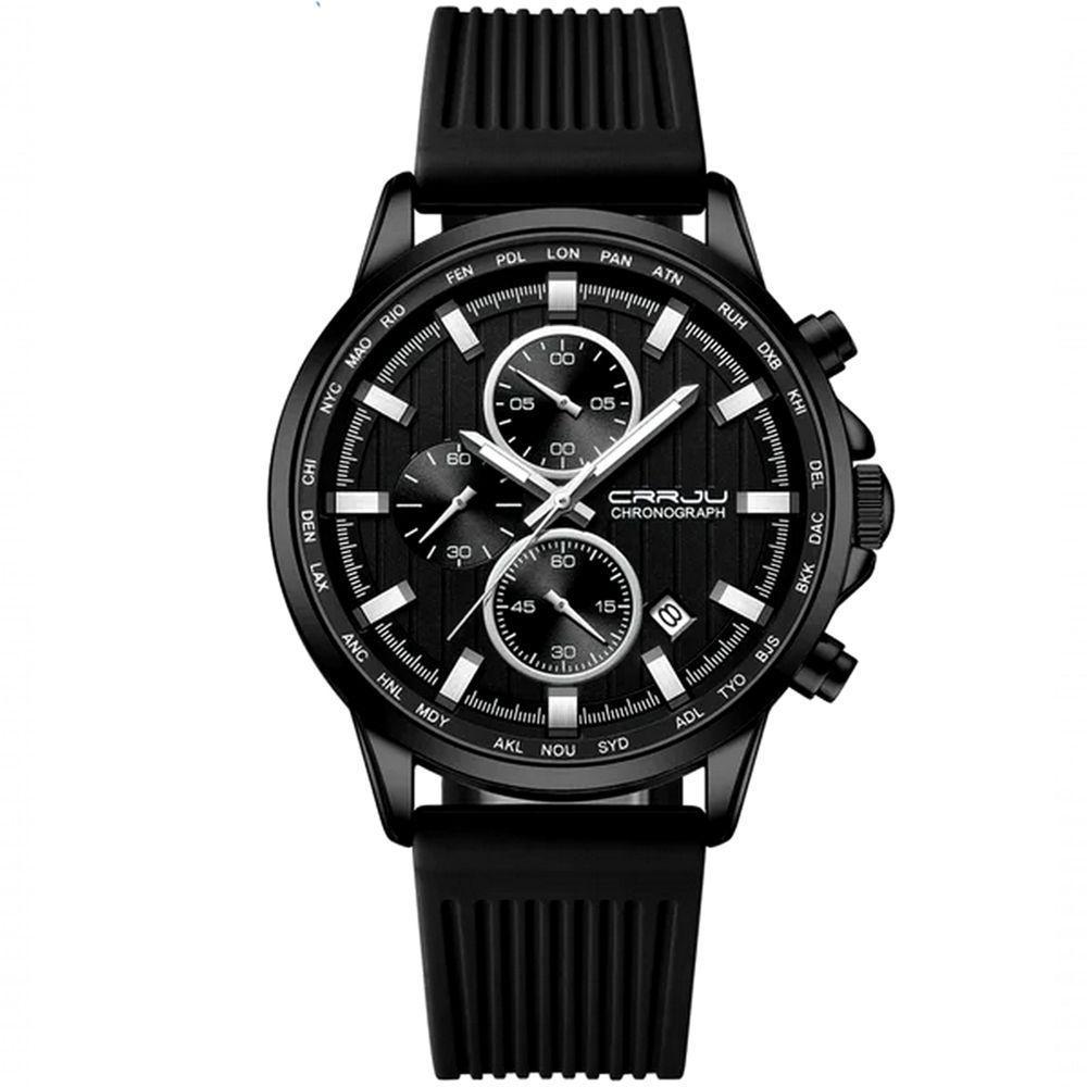 Relógio De Pulso Quartzo Masculino Design Esportivo 3atm Impermeável Preto - 1