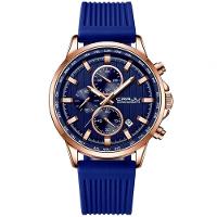 Relógio De Pulso Quartzo Masculino Design Esportivo 3atm Impermeável Azul Dourado - 1