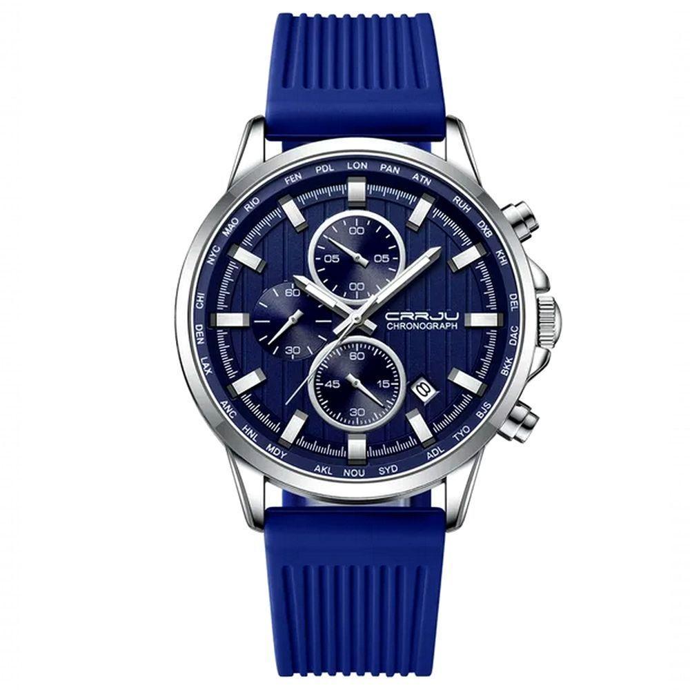 Relógio De Pulso Quartzo Masculino Design Esportivo 3atm Impermeável Azul - 1