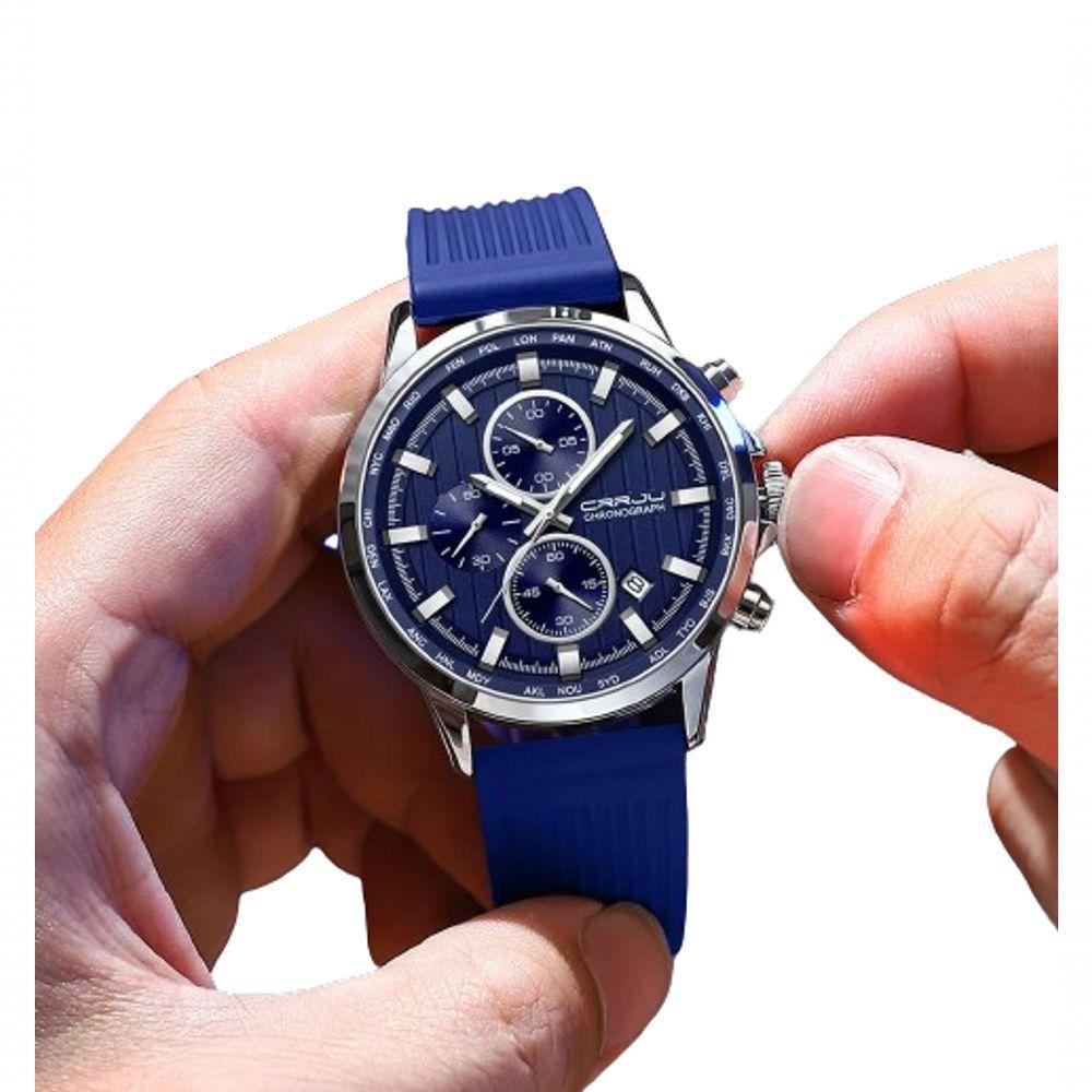 Relógio De Pulso Quartzo Masculino Design Esportivo 3atm Impermeável Azul - 4