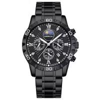 Relógio De Pulso De Quartzo Masculino Multifuncional Em Aço Inoxidável Impermeavel Preto - 1