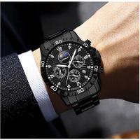 Relógio De Pulso De Quartzo Masculino Multifuncional Em Aço Inoxidável Impermeavel Preto - 3