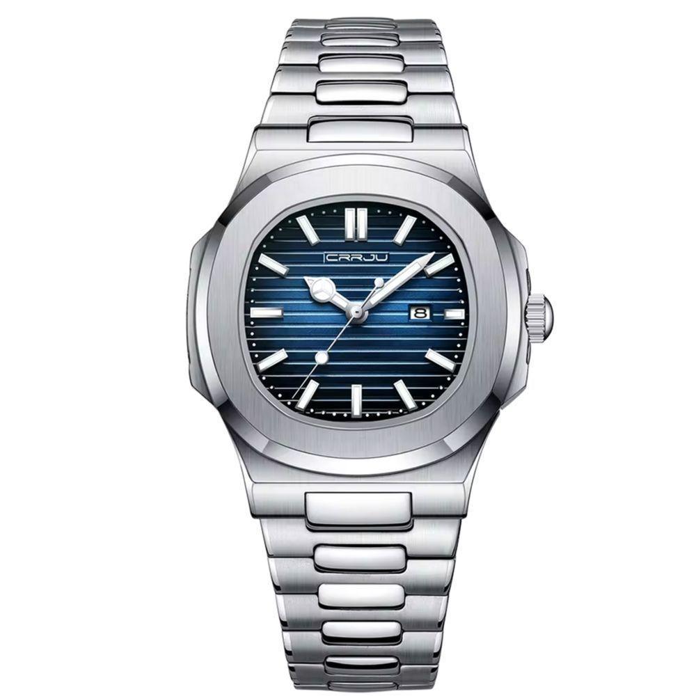 Relogio Analógico Masculino Quadrado Luminoso Em Aço Inoxidável Impermeavel Azul - 1