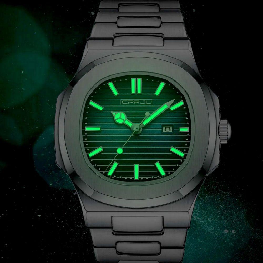 Relogio Analógico Masculino Quadrado Luminoso Em Aço Inoxidável Impermeavel Azul - 3