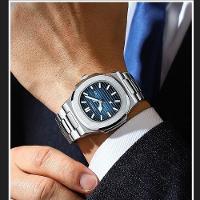 Relogio Analógico Masculino Quadrado Luminoso Em Aço Inoxidável Impermeavel Azul - 2