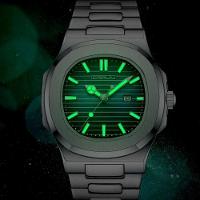 Relogio Analógico Masculino Quadrado Luminoso Em Aço Inoxidável Impermeavel Azul - 3