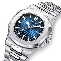 Relogio Analógico Masculino Quadrado Luminoso Em Aço Inoxidável Impermeavel Azul - 4