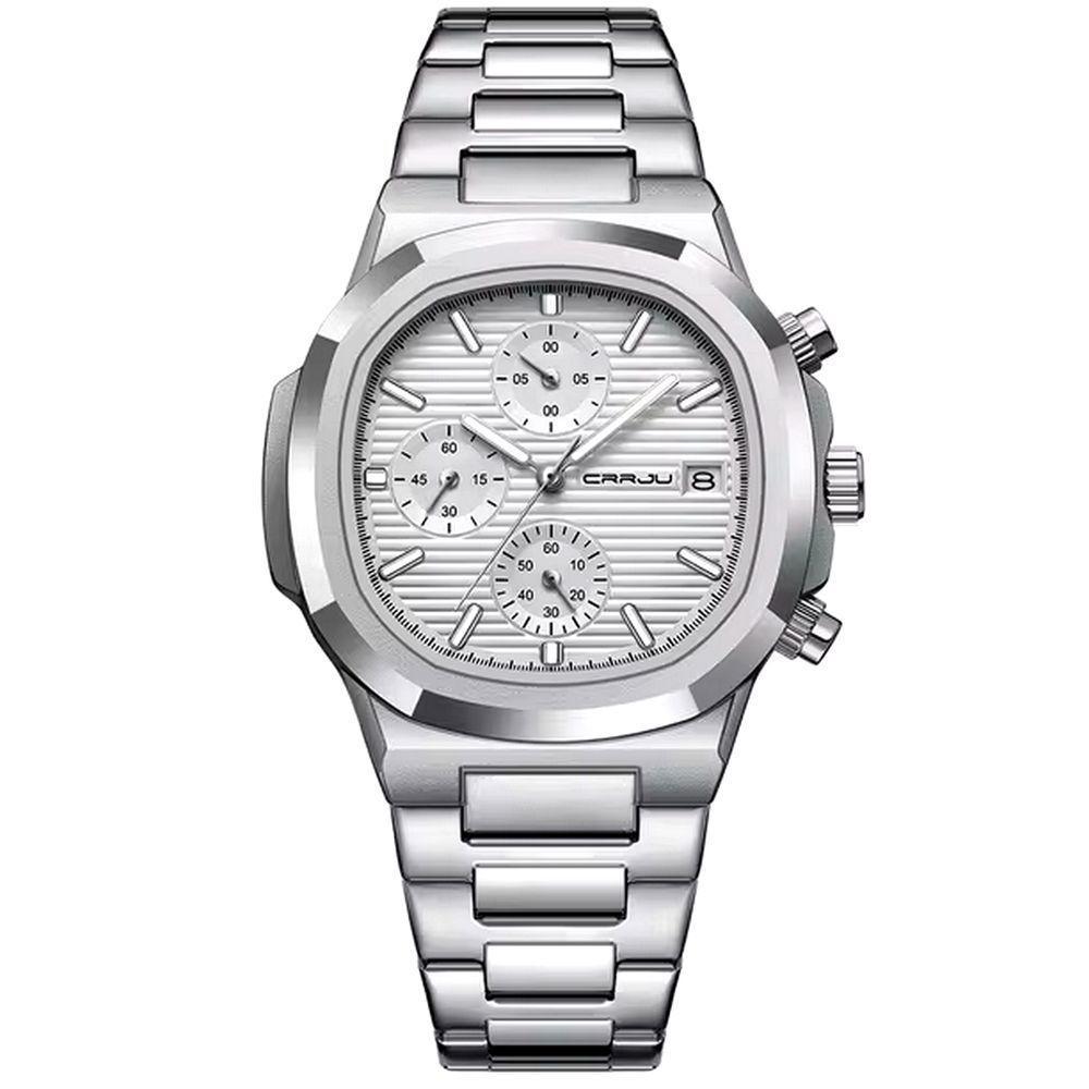 Relógio De Pulso Masculino Analógico Com Pulseira De Aço Inoxidável Impermeável 3atm Branco - 1