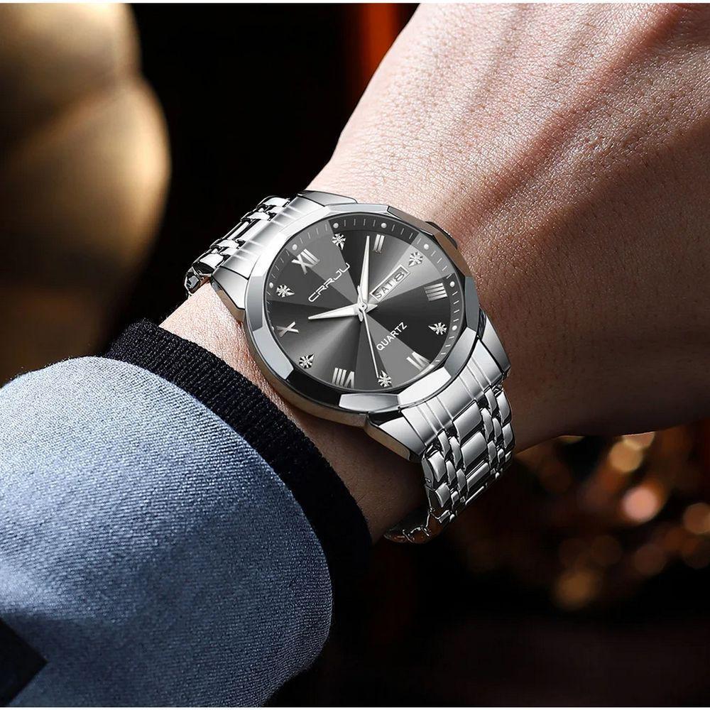 Relógio Analógico Masculino De Quartzo Impermeável Em Aço Inoxidável Classico Preto - 2