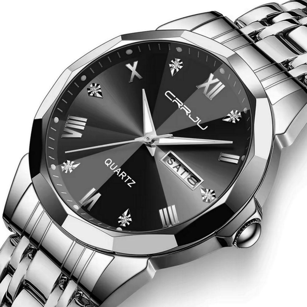 Relógio Analógico Masculino De Quartzo Impermeável Em Aço Inoxidável Classico Preto - 3