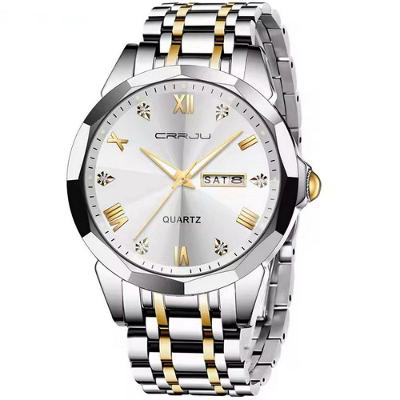 Relógio Analógico Masculino De Quartzo Impermeável Em Aço Inoxidável Classico Branco Dourado