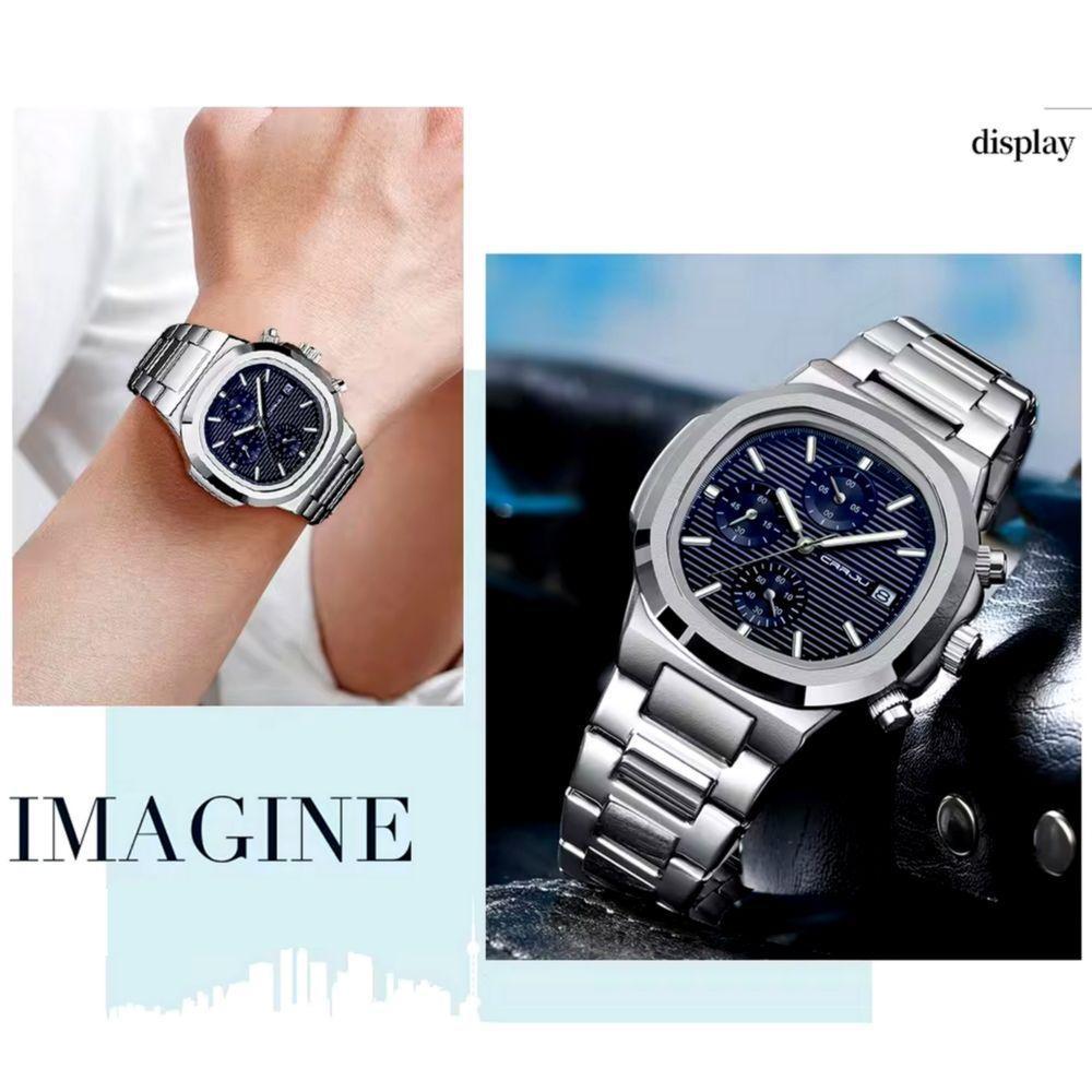 Relógio De Pulso Masculino Analógico Com Pulseira De Aço Inoxidável Impermeável 3atm Azul - 5