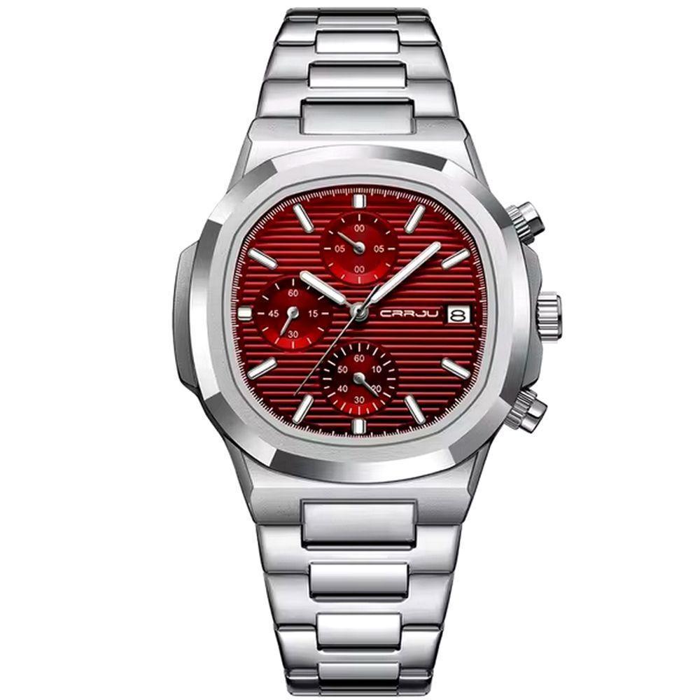 Relógio De Pulso Masculino Analógico Com Pulseira De Aço Inoxidável Impermeável 3atm Vermelho - 1