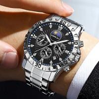 Relógio De Pulso De Quartzo Masculino Multifuncional Em Aço Inoxidável Impermeavel Prata - 3