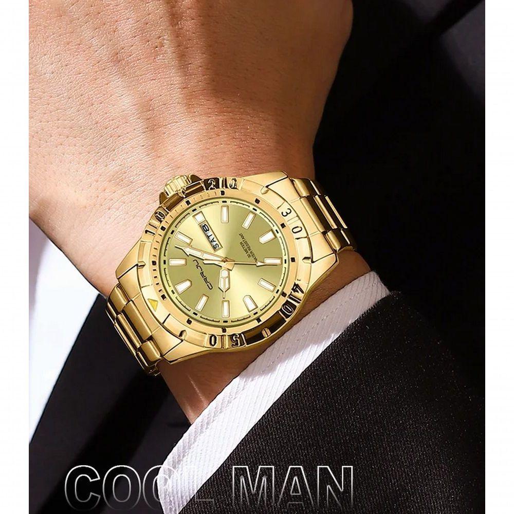 Relógio De Quartzo Em Aço Inoxidável Impermeável Masculino Clássico Analógico Dourado - 3