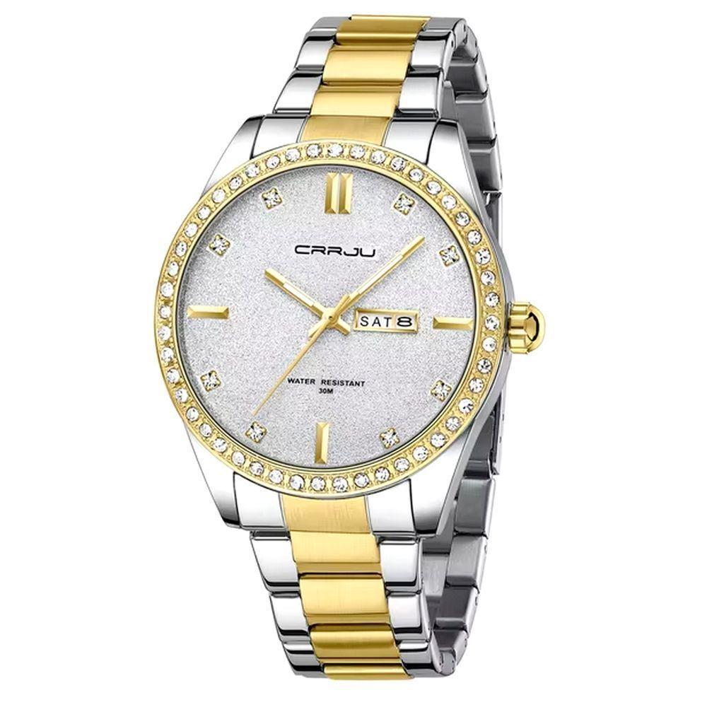 Relógio Masculino Analógico Impermeável Em Aço Inoxidável Data Automática Branco Dourado - 1