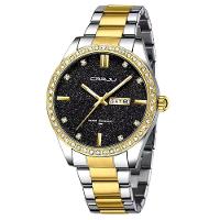 Relógio Masculino Analógico Impermeável Em Aço Inoxidável Data Automática Preto Dourado - 1