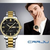 Relógio Masculino Analógico Impermeável Em Aço Inoxidável Data Automática Preto Dourado - 3