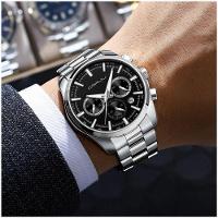 Relógio Masculino De Pulso Quartzo Multifunção Esportivo Em Aço Inoxidável Impermeavel Preto - 2