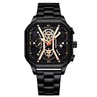 Relógio Masculino De Quartzo Em Aço Inoxidável Impermeável Design Quadrado Luminoso Preto Fosco - 1