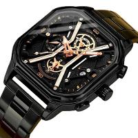 Relógio Masculino De Quartzo Em Aço Inoxidável Impermeável Design Quadrado Luminoso Preto Fosco - 5