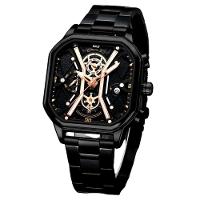 Relógio Masculino De Quartzo Em Aço Inoxidável Impermeável Design Quadrado Luminoso Preto Fosco - 6