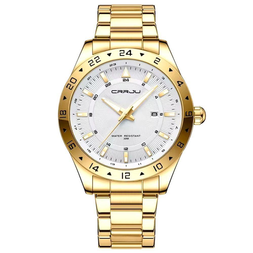 Relógio De Pulso Masculino Quartzo Design Esportivo Impermeavel 3atm Data Automatica Branco Dourado - 1