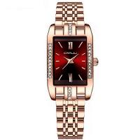 Relógio De Quartzo Feminino Design Quadrado Bracelete De Aço Inoxidável Impermeavel 3atm Vermelho - 1
