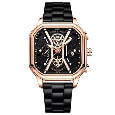 Relógio Masculino De Quartzo Em Aço Inoxidável Impermeável Design Quadrado Luminoso Preto Rose