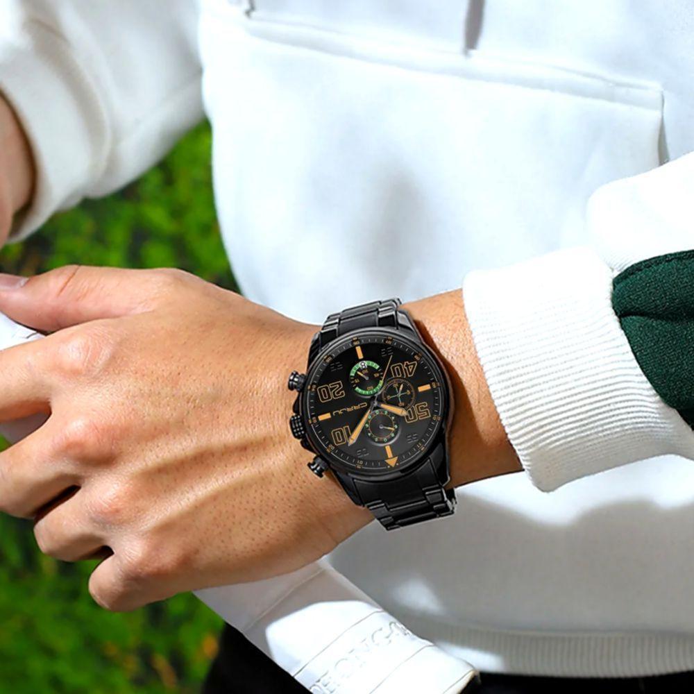 Relógio De Pulso Masculino Quartzo Design Dial Grande Esportivo Impermeavel 3atm Laranja - 2