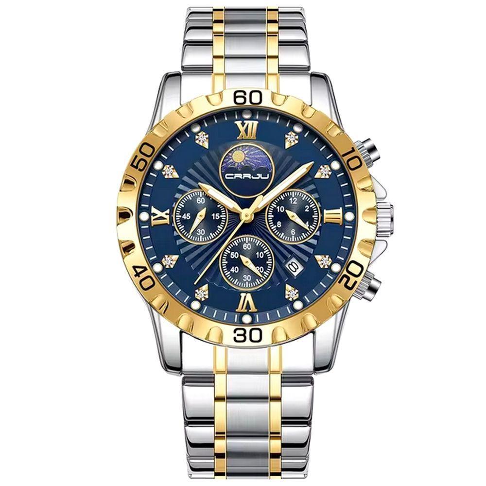 Relógio De Pulso De Quartzo Masculino Multifuncional Em Aço Inoxidável Impermeavel Azul - 1