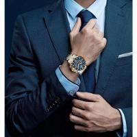 Relógio De Pulso De Quartzo Masculino Multifuncional Em Aço Inoxidável Impermeavel Azul - 3