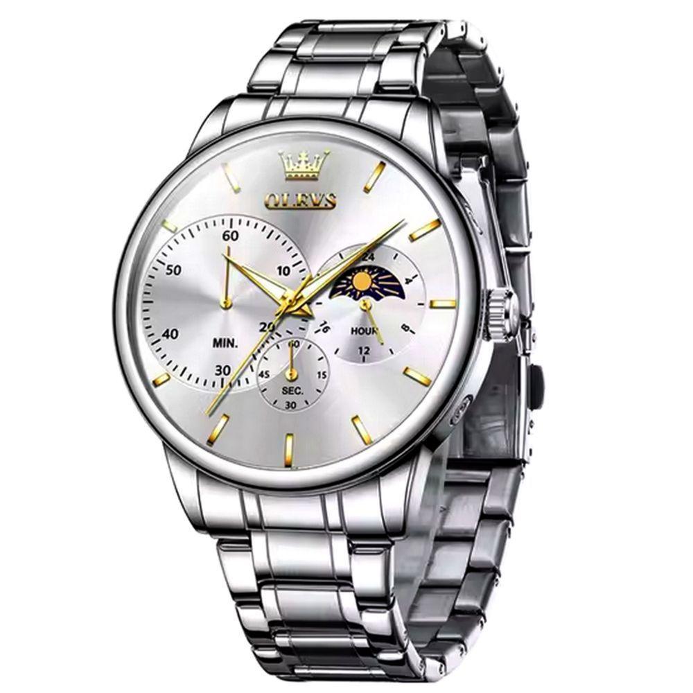 Relógio Masculino De Aço Inoxidável Com Cronógrafo De Quartzo Impermeavel Branco Dourado - 1