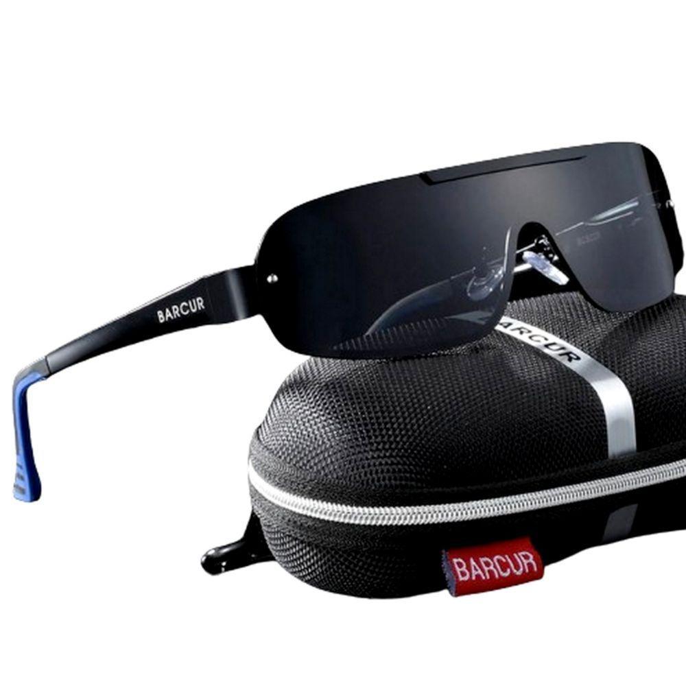 Óculos De Sol Piloto Barcur Ultra Leve Alumínio Masculino Lente Polarizada Uv400 Preto Azul - 3
