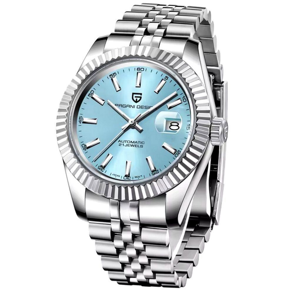 Relogio Analógico Masculino Automatico Em Aço Inoxidavel Impermeavel 10 Atm Azul Claro - 1