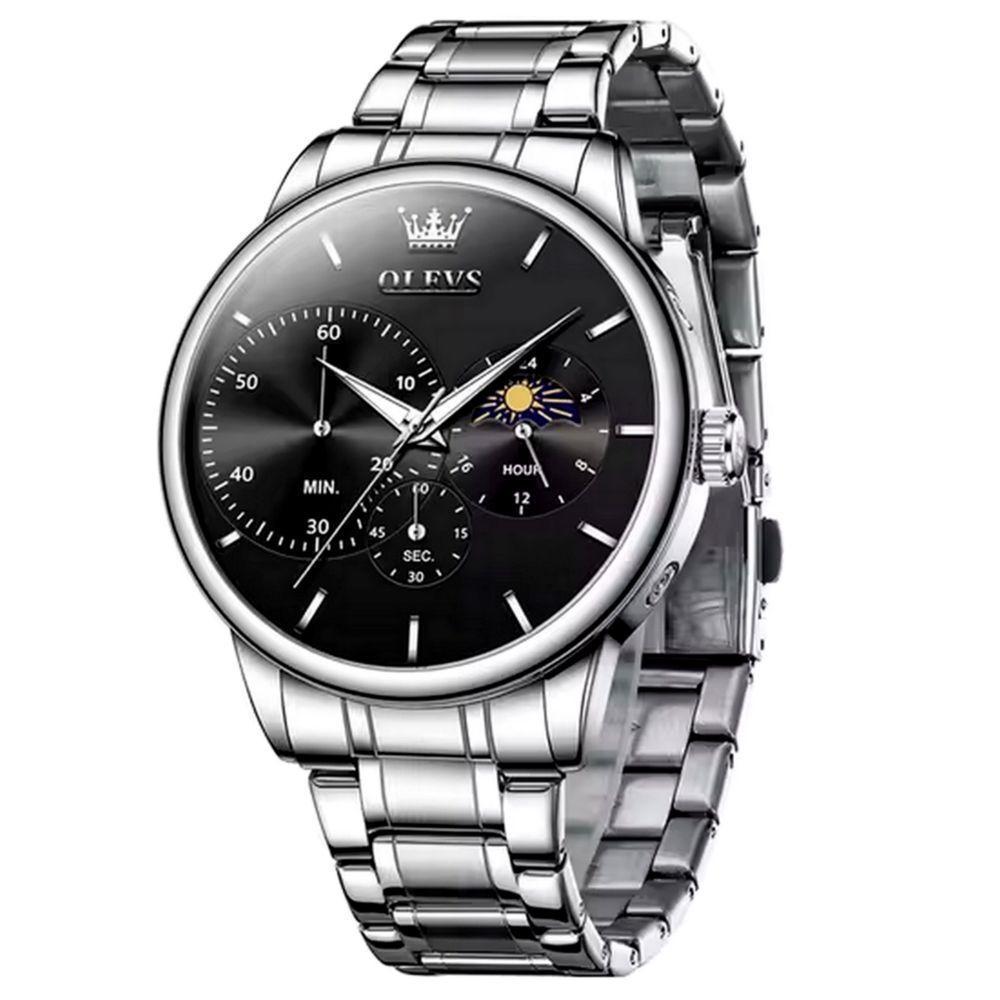 Relógio Masculino De Aço Inoxidável Com Cronógrafo De Quartzo Impermeavel Preto - 1