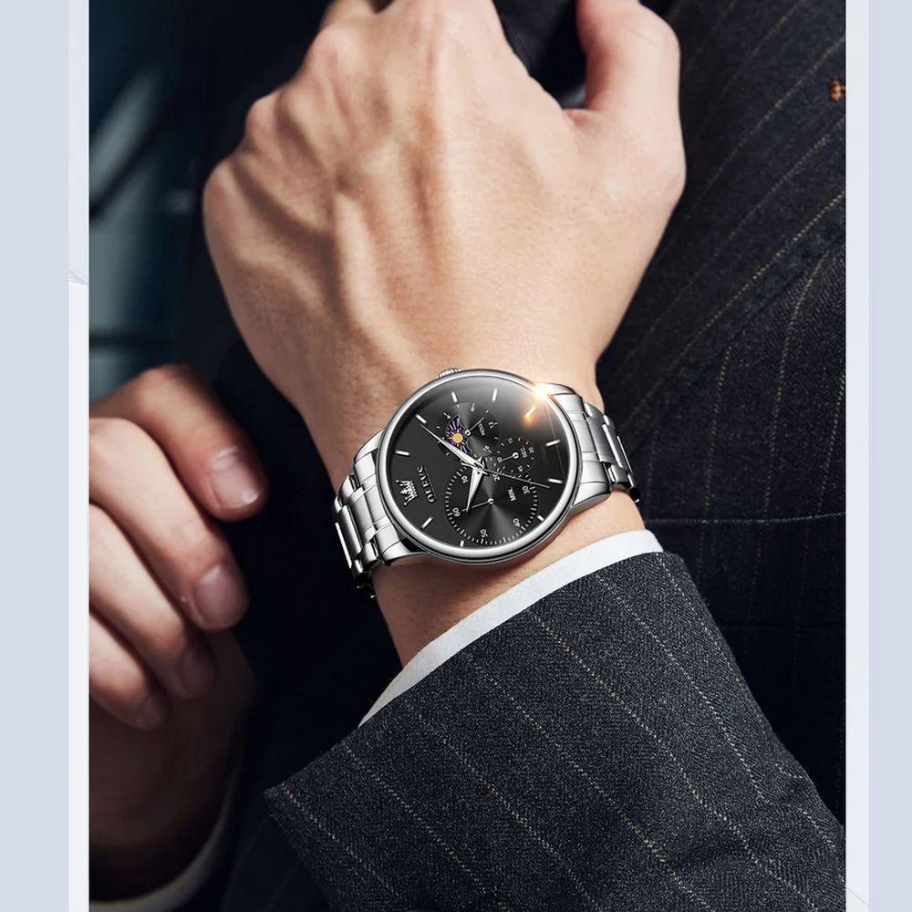 Relógio Masculino De Aço Inoxidável Com Cronógrafo De Quartzo Impermeavel Preto - 2