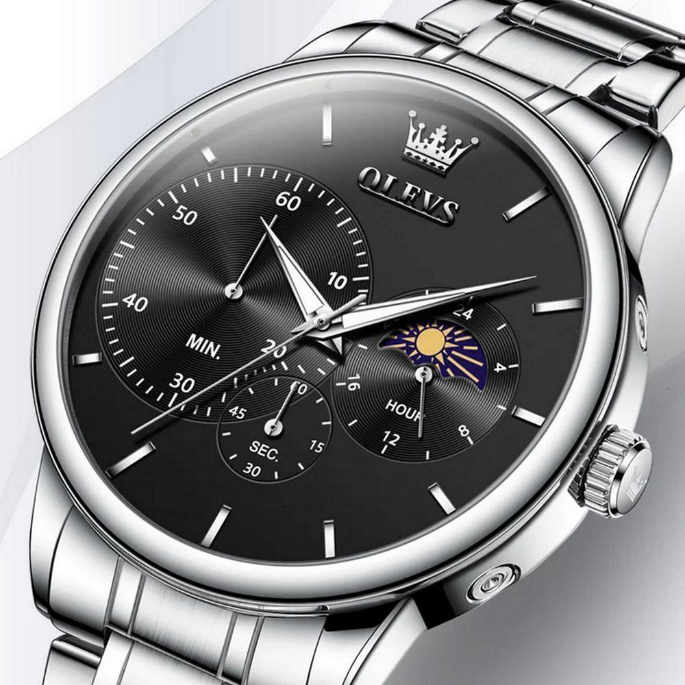 Relógio Masculino De Aço Inoxidável Com Cronógrafo De Quartzo Impermeavel Preto - 5