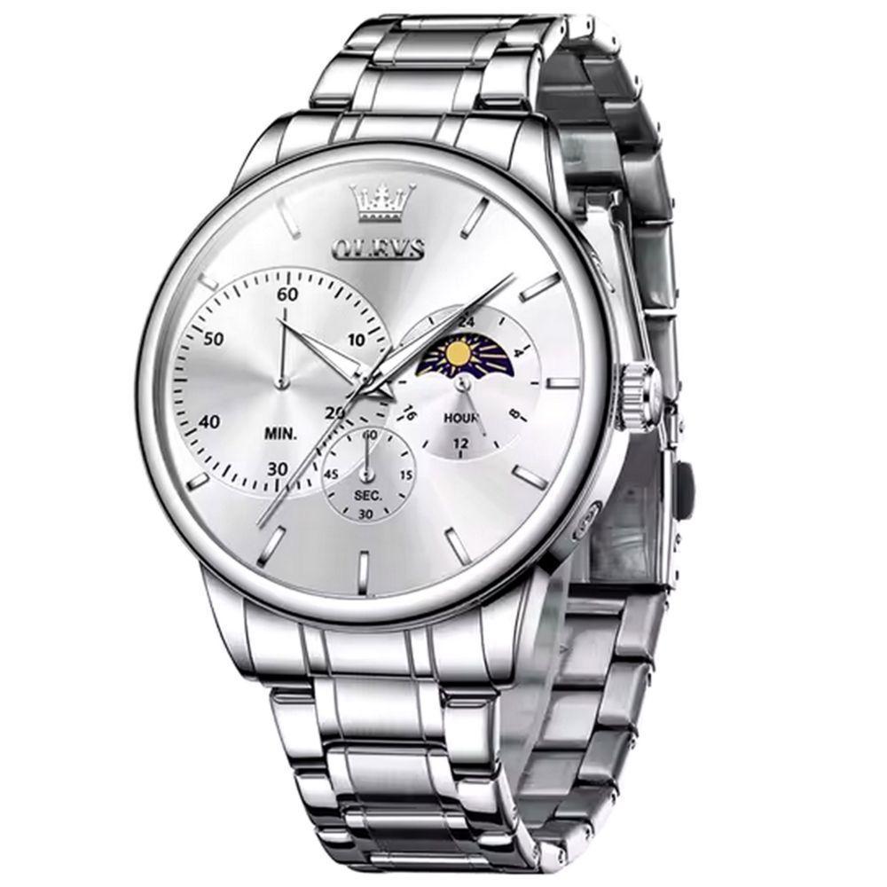 Relógio Masculino De Aço Inoxidável Com Cronógrafo De Quartzo Impermeavel Prata - 1