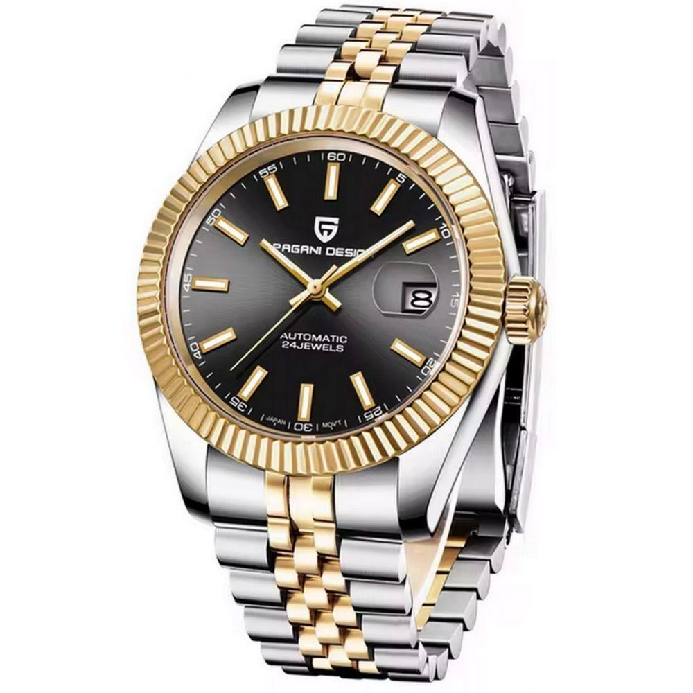 Relogio Analógico Masculino Automatico Em Aço Inoxidavel Impermeavel 10 Atm Preto Dourado - 1