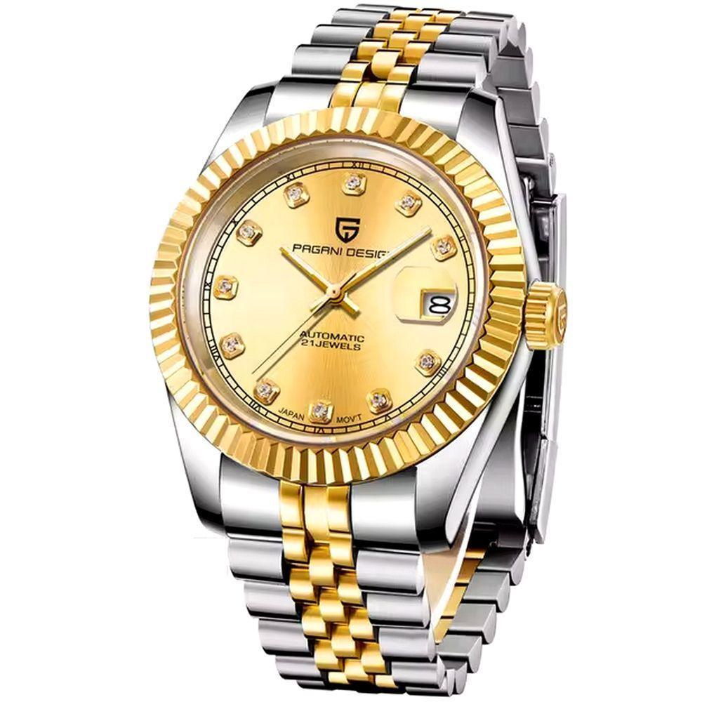 Relogio Analógico Masculino Automatico Em Aço Inoxidavel Impermeavel 10 Atm Dourado - 1