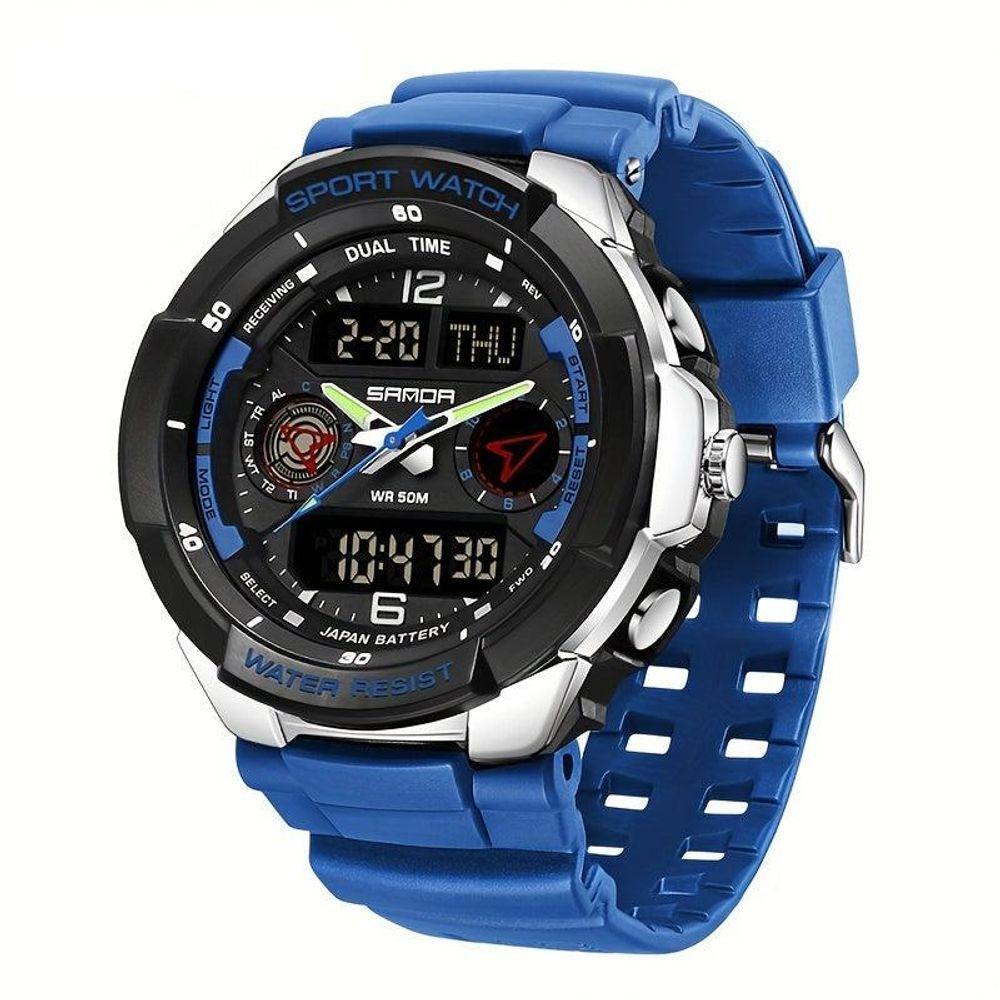 Relógio Esportivo Masculino Resistente Gua Com Cronmetro E Luz Noturna Resistente à água 50m Azul - 1