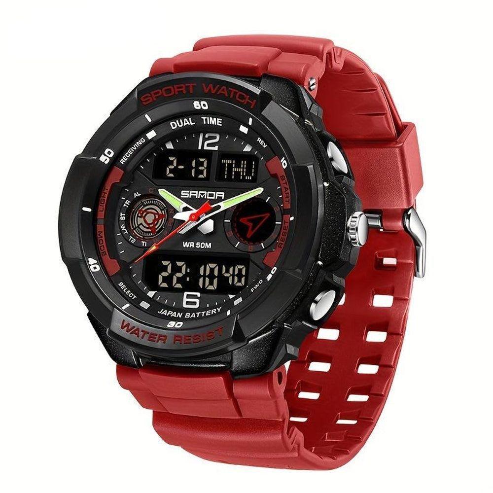 Relógio Esportivo Masculino Resistente Gua Com Cronmetro E Luz Noturna Resistente à água 50m Vermelho - 1