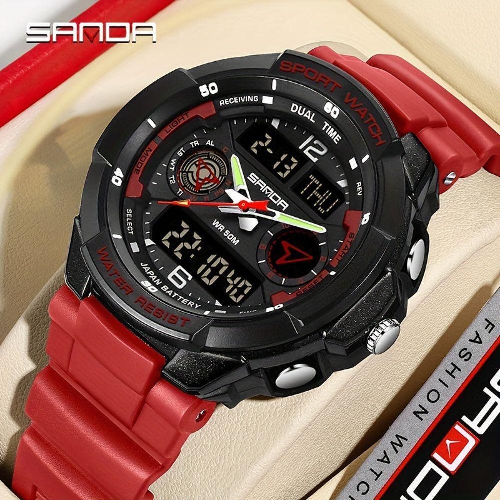 Relógio Esportivo Masculino Resistente Gua Com Cronmetro E Luz Noturna Resistente à água 50m Vermelho - 2