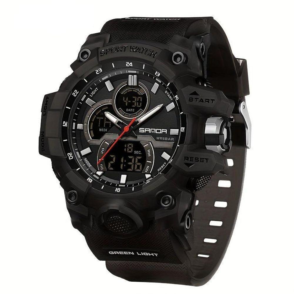 Relógio Esportivo Digital Para Homens - Movimento Quarto Duplo, Resistente à água 5 Atm Preto - 1