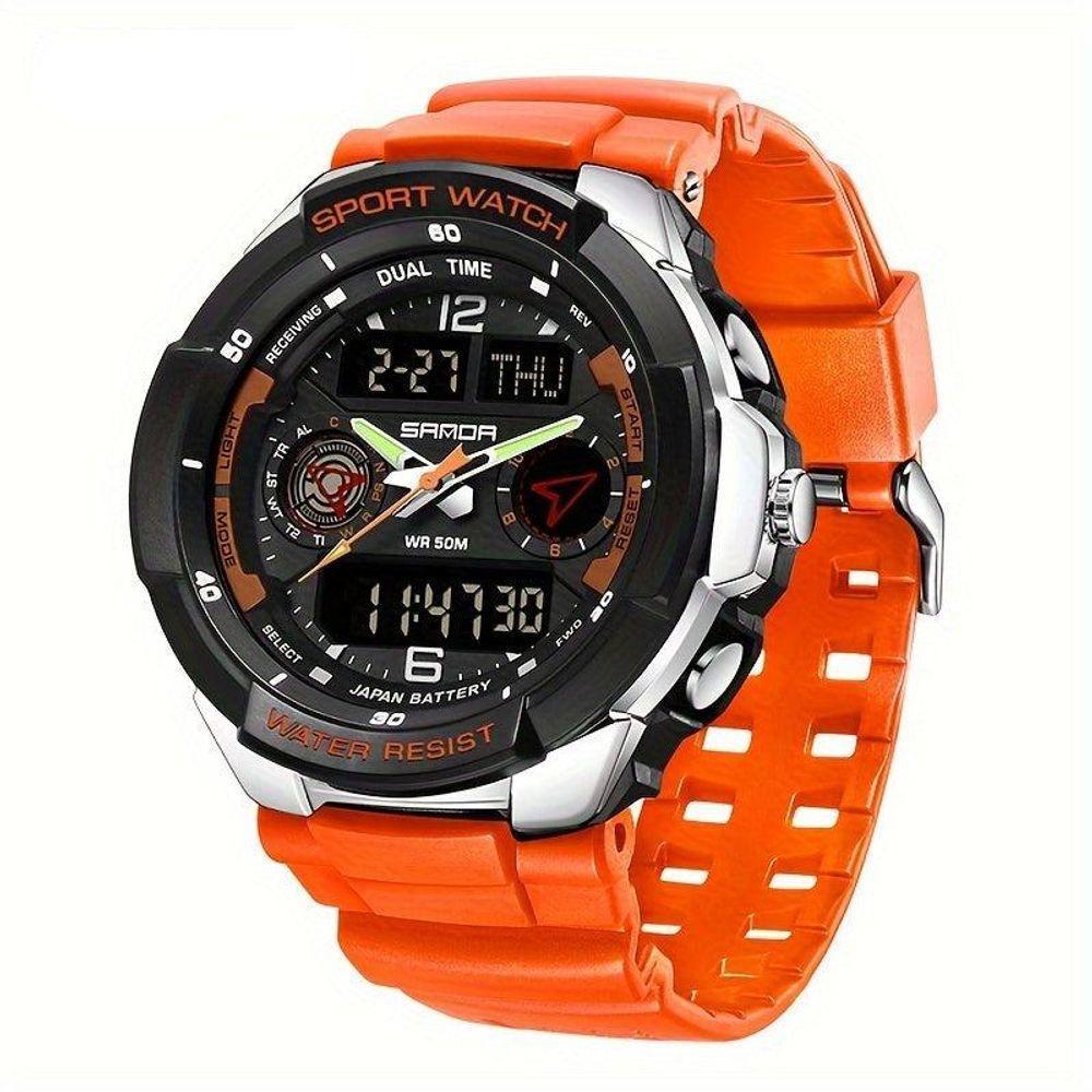 Relógio Esportivo Masculino Resistente Gua Com Cronmetro E Luz Noturna Resistente à água 50m Laranja - 1
