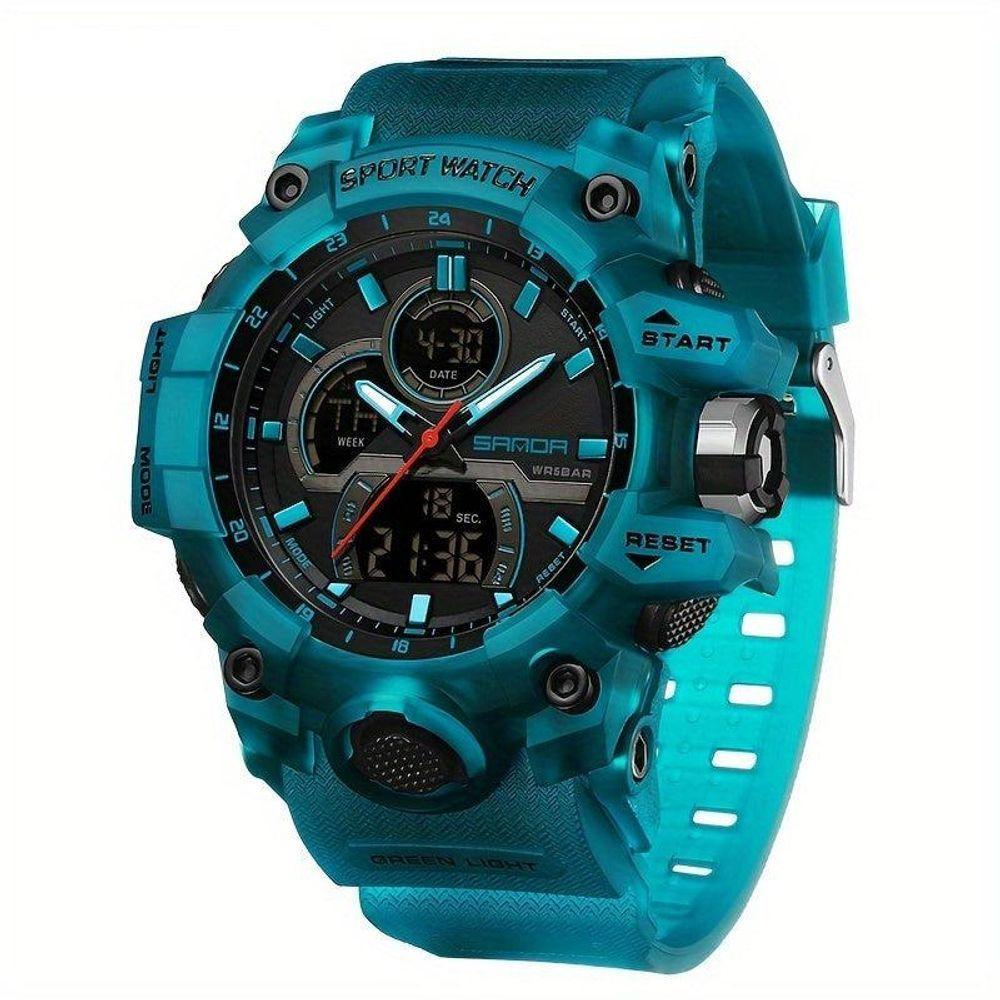 Relógio Esportivo Digital Para Homens - Movimento Quarto Duplo, Resistente à água 5 Atm Azul - 1