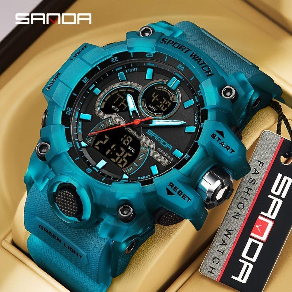 Relógio Esportivo Digital Para Homens - Movimento Quarto Duplo, Resistente à água 5 Atm Azul - 2