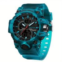 Relógio Esportivo Digital Para Homens - Movimento Quarto Duplo, Resistente à água 5 Atm Azul - 1