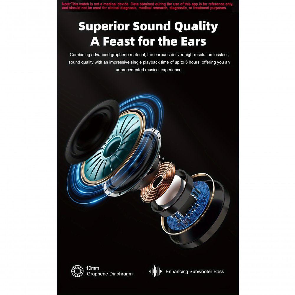 Relógio Inteligente, Chamadas Sem Fio, Fones De Ouvido Embutidos, Esportivo Preto - 2